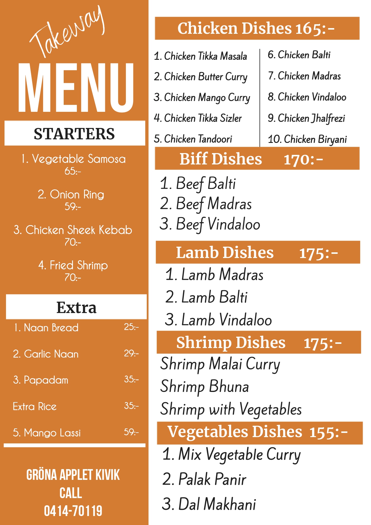 Take Away Menu